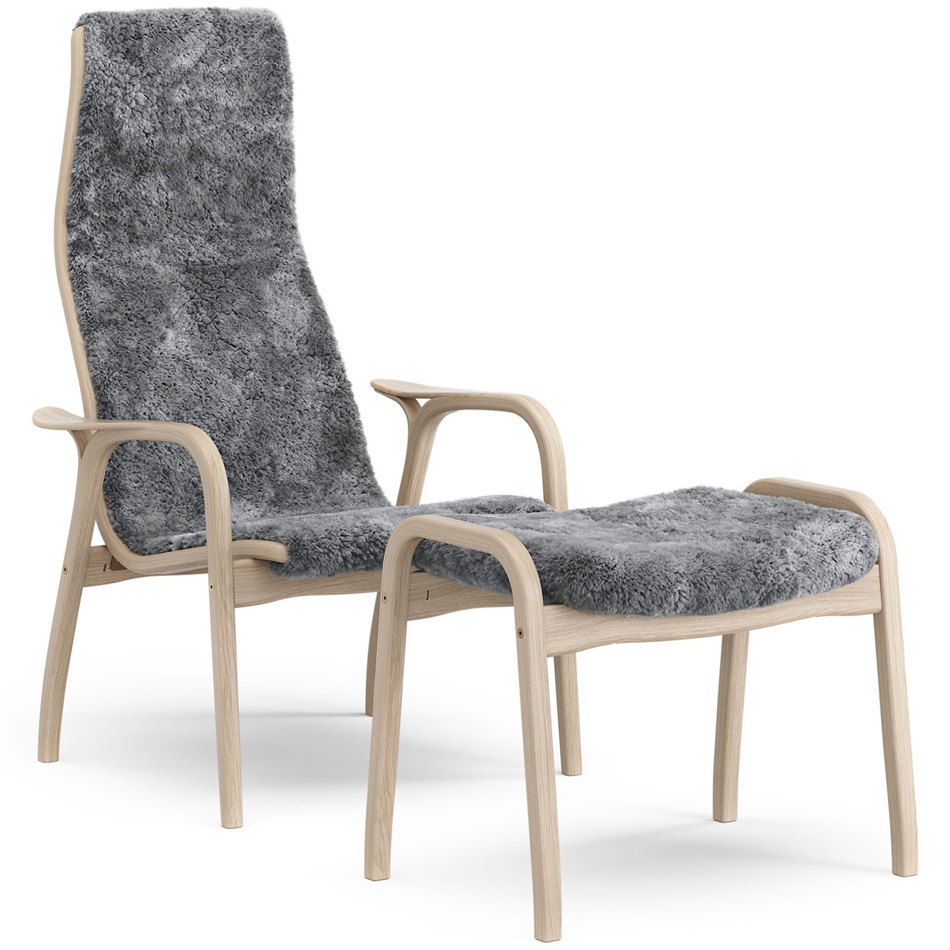 Lamino Armchair With Footstool Sheepskin, Scandinavian Grey / White Pigmented Oak
