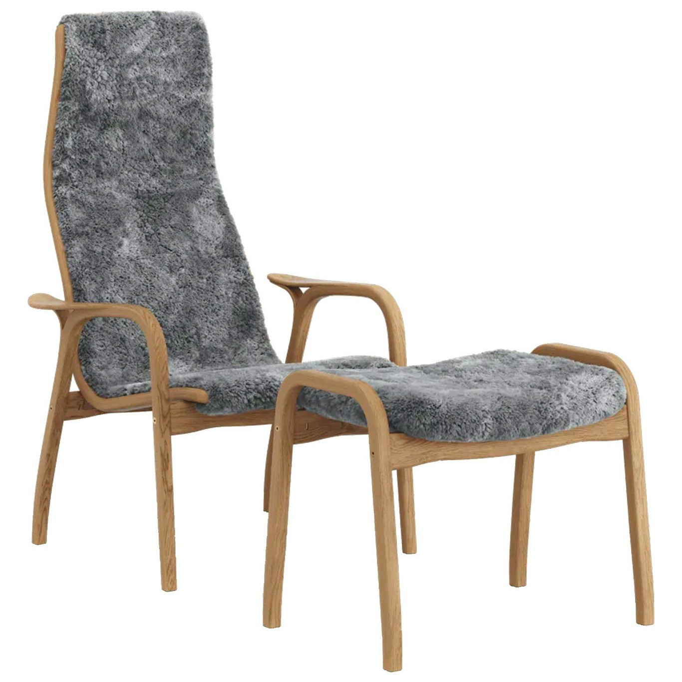 Lamino Armchair With Footstool Sheepskin, Scandinavian Grey / Oiled Oak