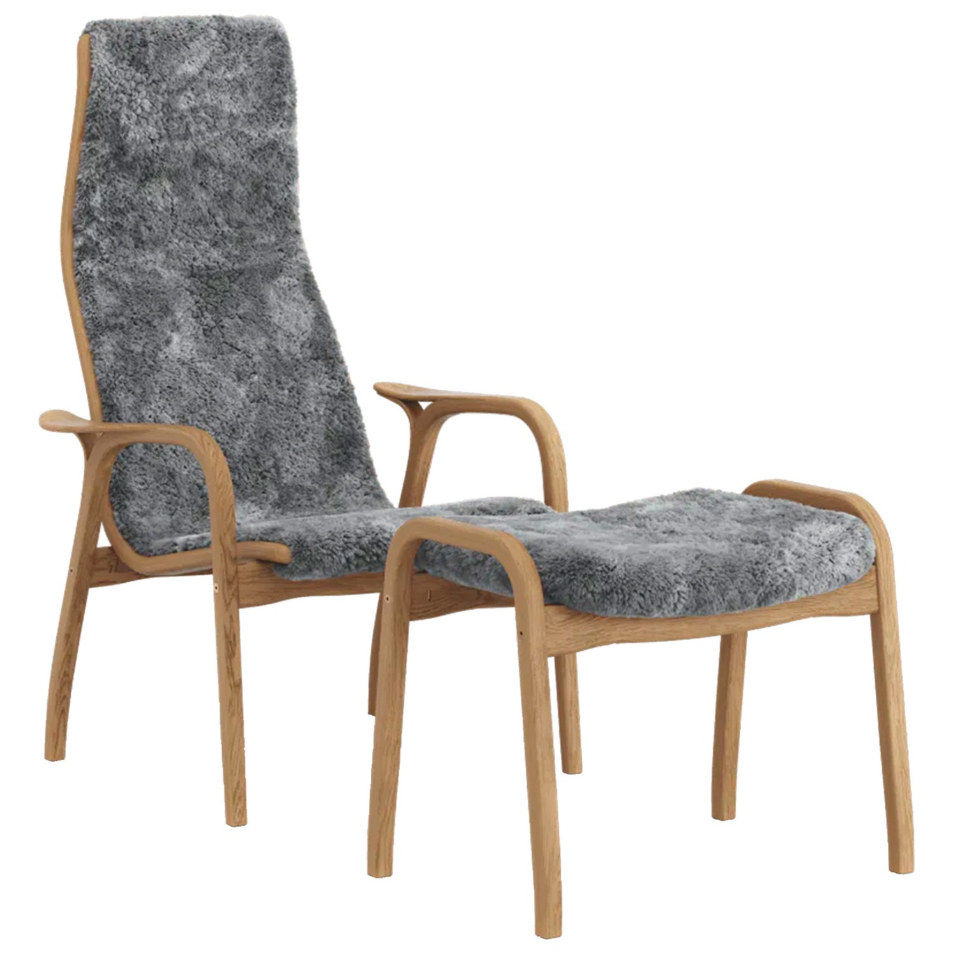 Lamino Armchair With Footstool Sheepskin, Scandinavian Grey / Oiled Oak