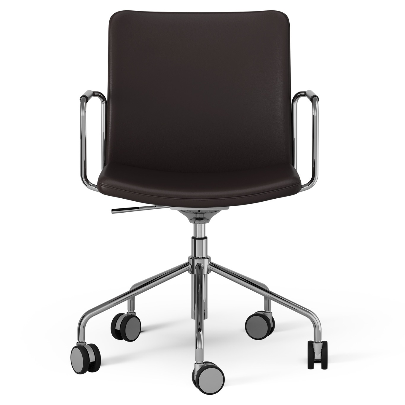 Stella Chair With Wheel Adjustable , Chrome / Dark Brown