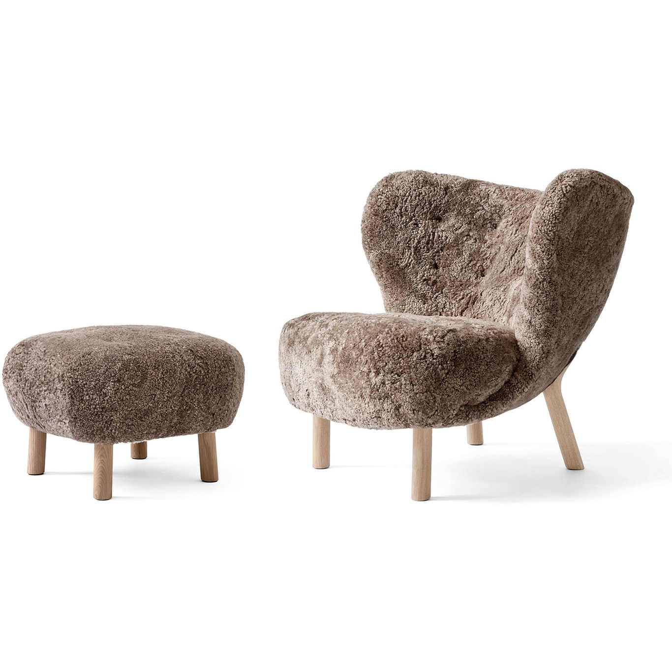 Little Petra VB1, Lounge Chair  Set, White Oiled Oak / Sheepskin Sahara