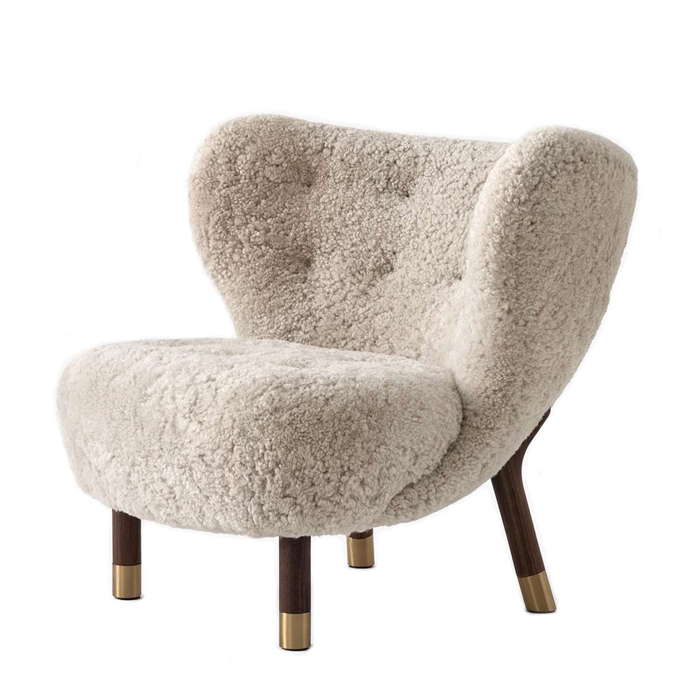 Little Petra Lounge Chair Vb1, Oiled Walnut / Brass Sheepskin Moonlight