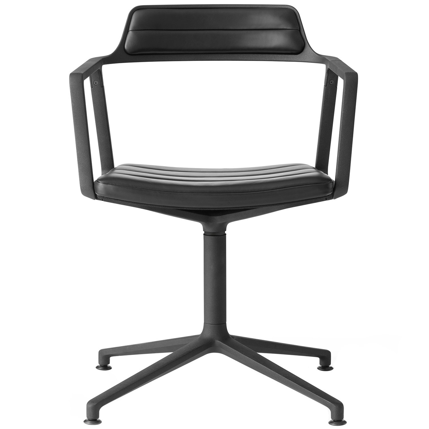 452 Swivel Chair With Feet, Powder-lacquered Aluminium / Black Leather