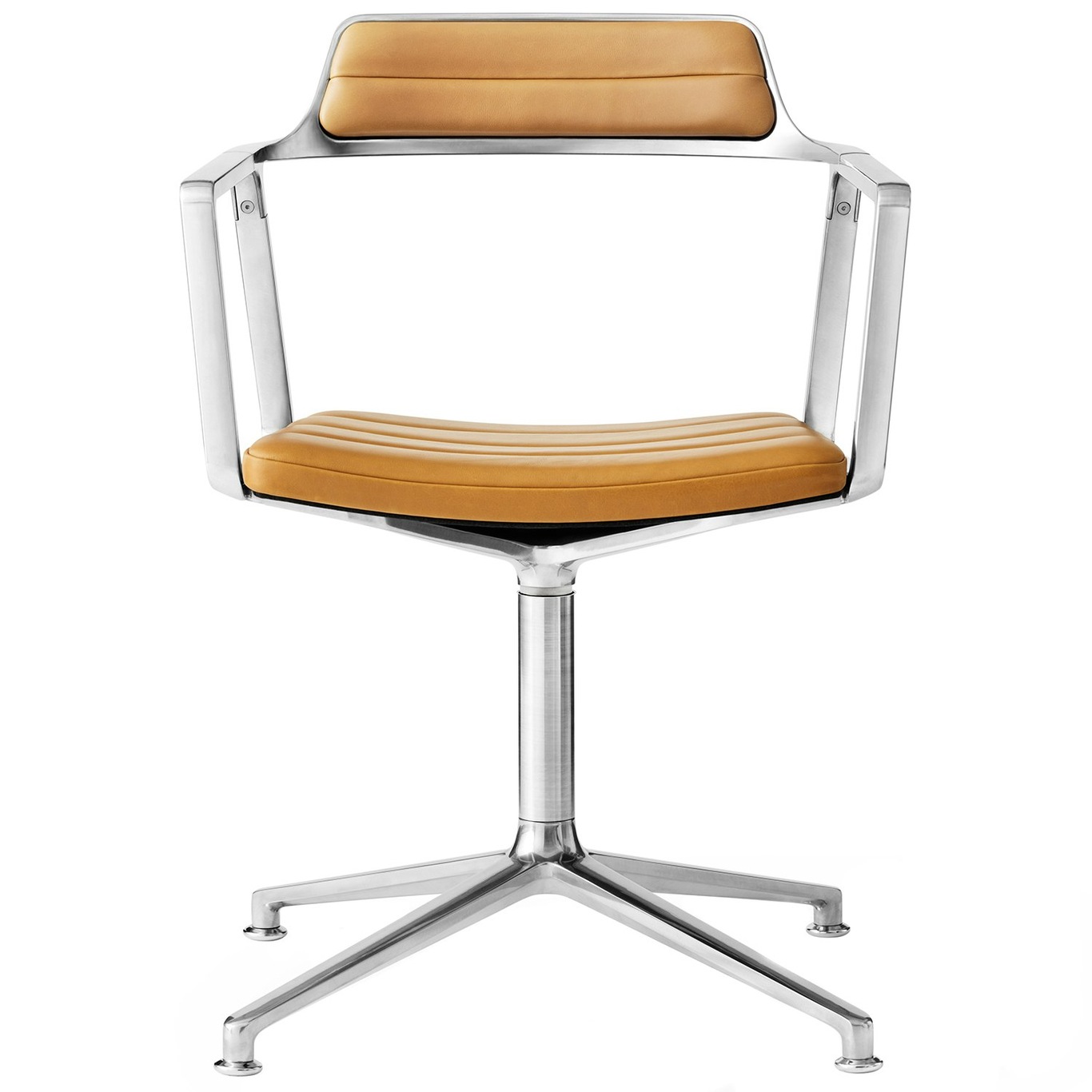 452 Swivel Chair With Feet, Polished Aluminium / Sand Coloured Leather