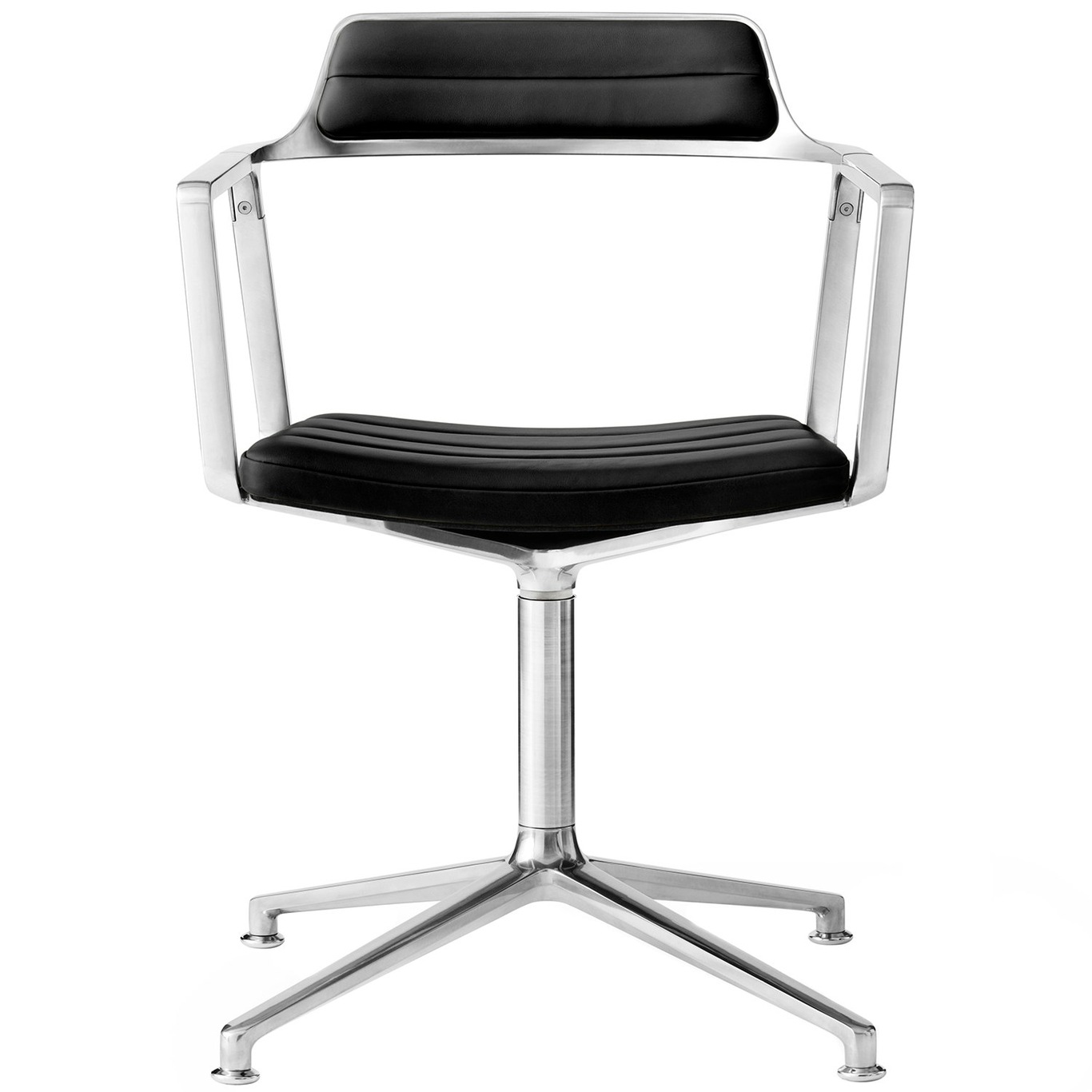 452 Swivel Chair With Feet, Polished Aluminium / Black Leather