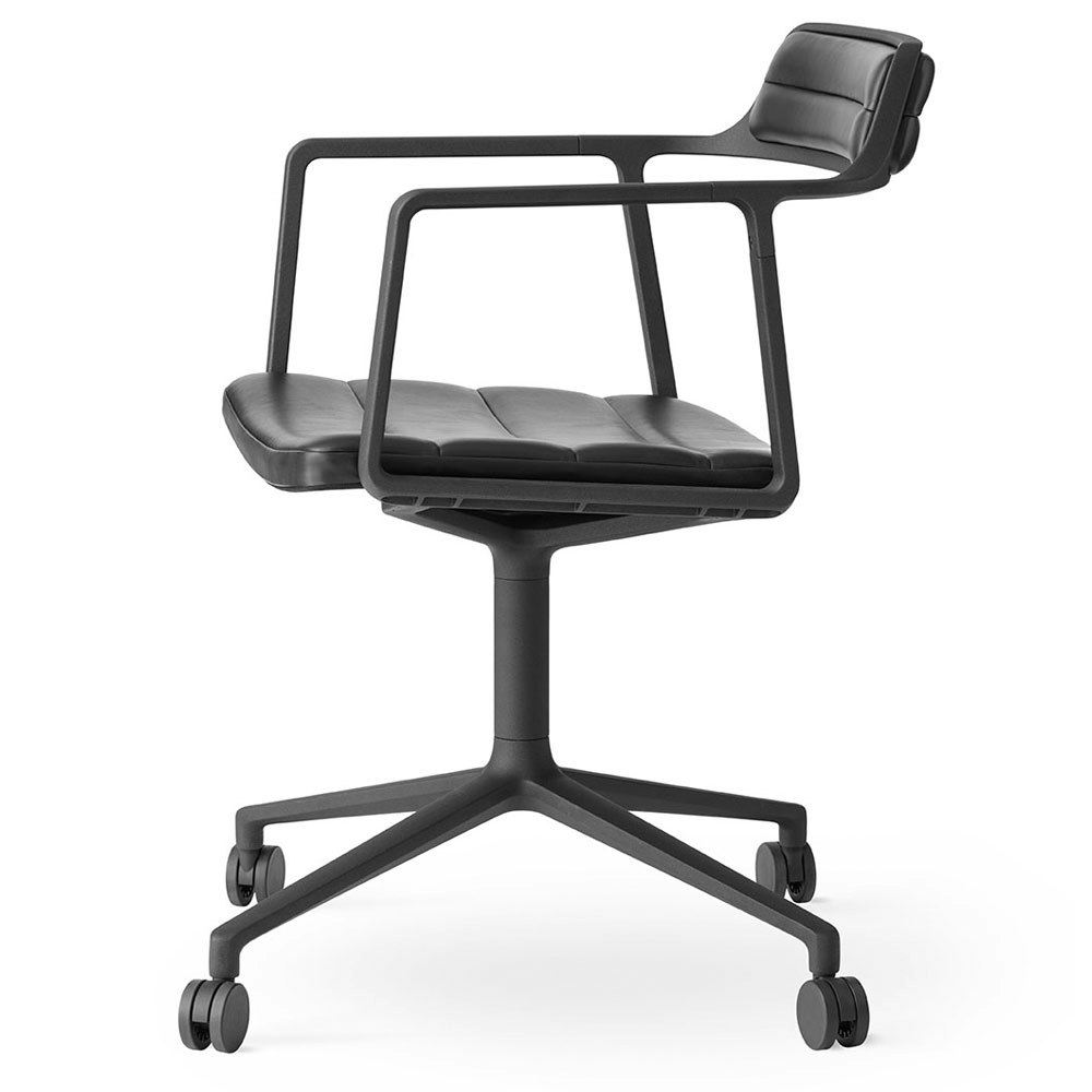 452 Swivel Chair With Wheels, Powder-lacquered Aluminium / Black Leather