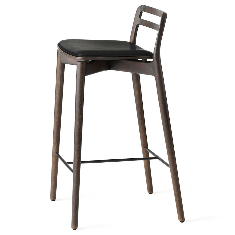 484 Cabin Counter Chair, Dark Oak / Black Leather