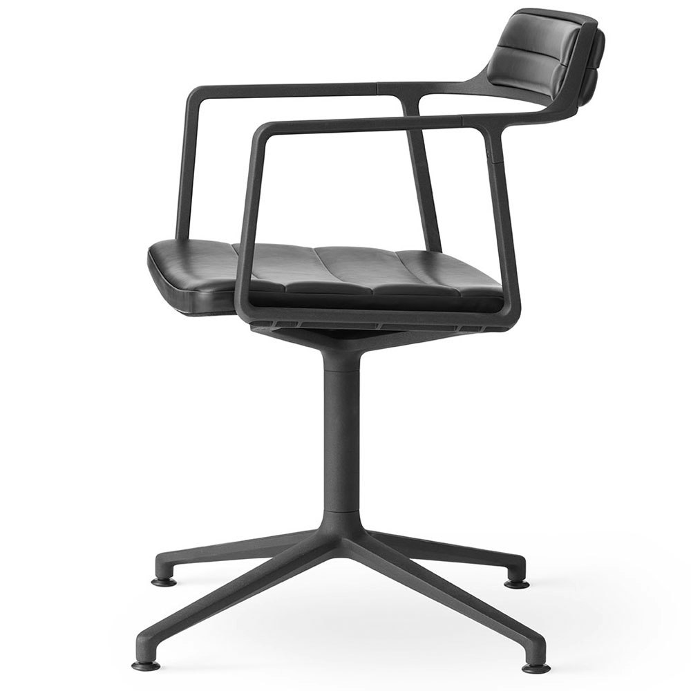 452 Swivel Chair With Feet, Powder-lacquered Aluminium / Black Leather