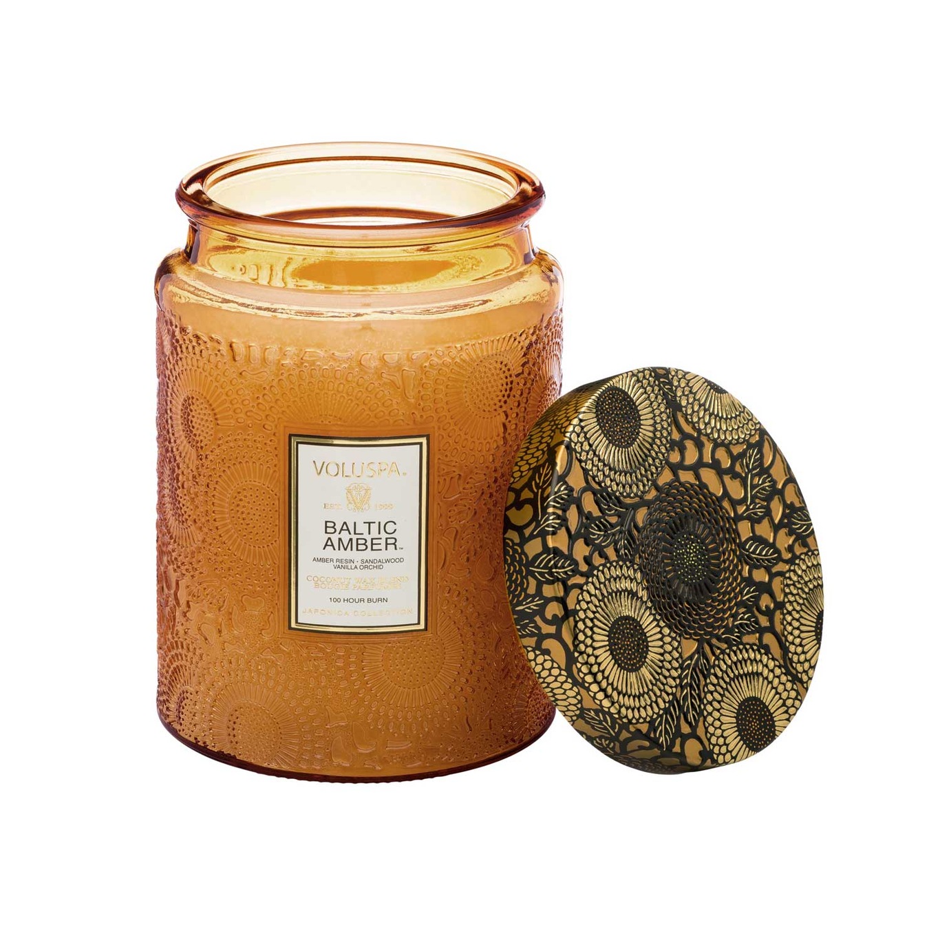 Large Embossed Glass Jar Candle, Baltic Amber