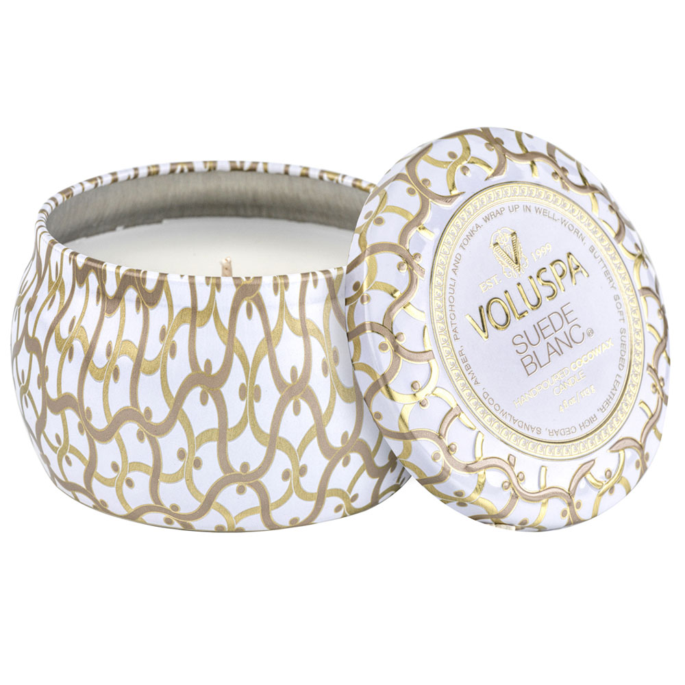 Maison Mini Tin Scented Candle, Suede Blanc