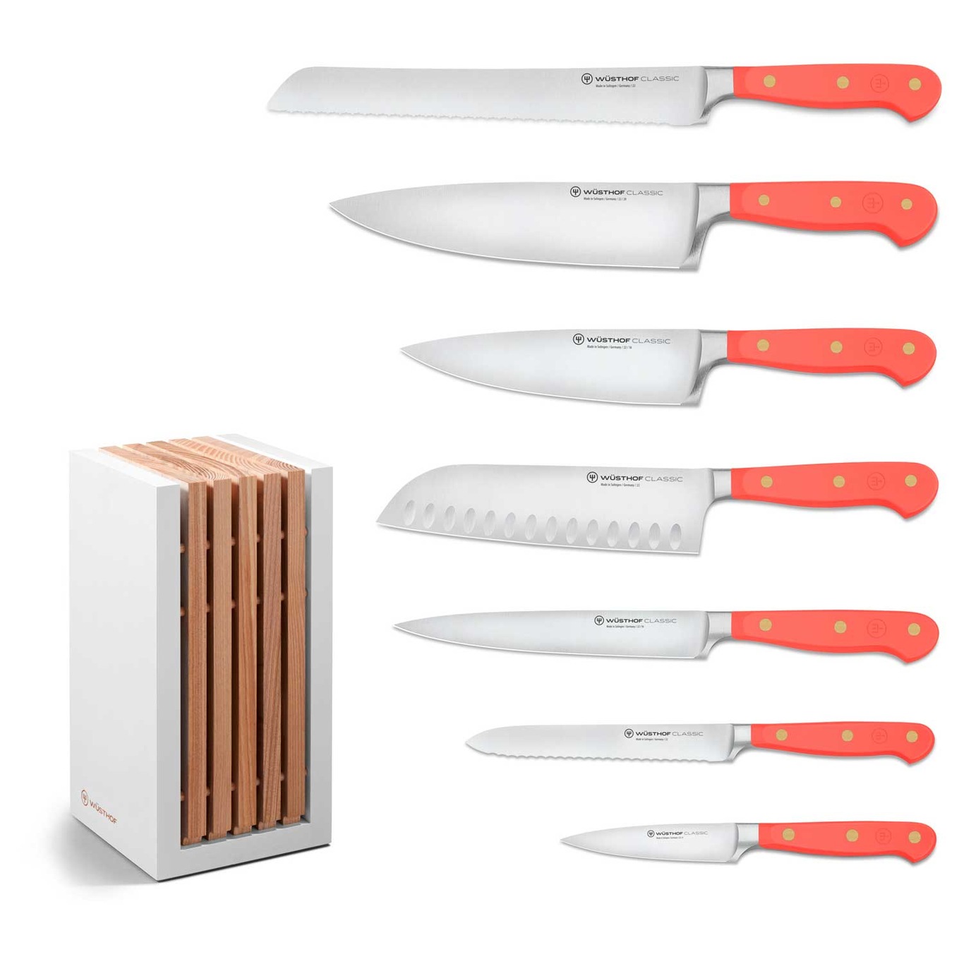 Classic Colour Knife Set With Knife Block 8 Pieces, Coral Peach