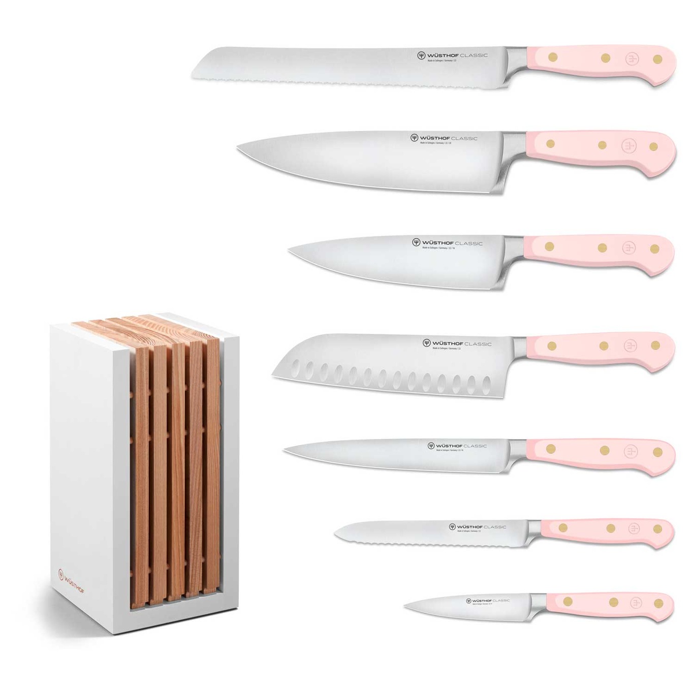 Classic Colour Knife Set With Knife Block 8 Pieces, Pink Himalayan Salt
